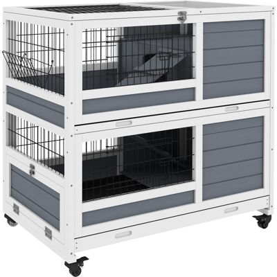 Pawhut Conigliera in Legno da Interno a 2 Livelli con Ruote, Vassoi Estraibili e Rampe, Grigio Aosom Pawhut Conigliera in Legno da Interno a 2 Livelli con Ruote, Vassoi Estraibili e Rampe, Grigio Aosom