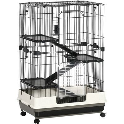 Pawhut Gabbia a 3 Piani in Metallo con Vassoio per Roditori, Conigli e Furetti con 4 Ruote, 81.2x52.7x110 cm, Nera Aosom Pawhut Gabbia a 3 Piani in Metallo con Vassoio per Roditori, Conigli e Furetti con 4 Ruote, 81.2x52.7x110 cm, Nera Aosom