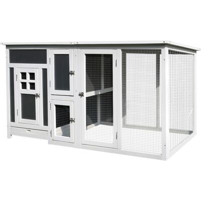 Pawhut Pollaio per Galline Ovaiole con Tetto Impermeabile e Zona di Corsa, Nidificazione da Esterno in Legno, 160x75x80 cm, Grigio e Bianco Pawhut Pollaio per Galline Ovaiole con Tetto Impermeabile e Zona di Corsa, Nidificazione da Esterno in Legno, 160x75x80 cm, Grigio e Bianco