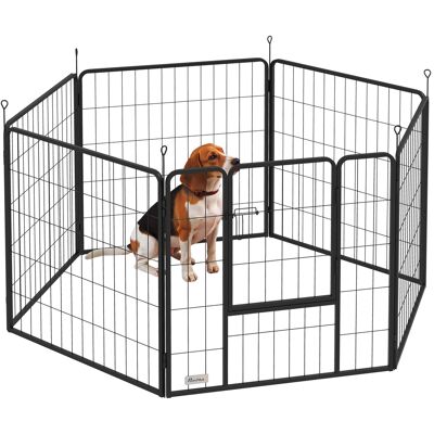 Pawhut Recinto per Cani a 6 Pannelli Modulabili Pieghevole con Porta in Acciaio, Altezza 80 cm, Nero Pawhut Recinto per Cani a 6 Pannelli Modulabili Pieghevole con Porta in Acciaio, Altezza 80 cm, Nero