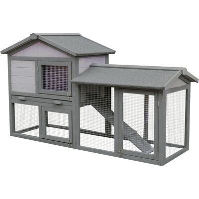 Pawhut Conigliera Gabbia per Conigli in Legno da Esterno con Casetta, Spazio Aperto Recintato e Tetto, 147x54x84cm, Grigio, Bianco Aosom Italy Pawhut Conigliera Gabbia per Conigli in Legno da Esterno con Casetta, Spazio Aperto Recintato e Tetto, 147x54x84cm, Grigio, Bianco Aosom Italy