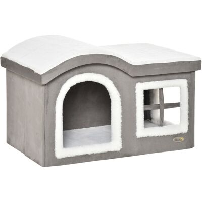 Pawhut Casetta per Gatti da Interno con 2 Entrate e Finestra, Cuscino e Base Antiscivolo, 63.5x37x40cm, Grigio Aosom Italy Pawhut Casetta per Gatti da Interno con 2 Entrate e Finestra, Cuscino e Base Antiscivolo, 63.5x37x40cm, Grigio Aosom Italy