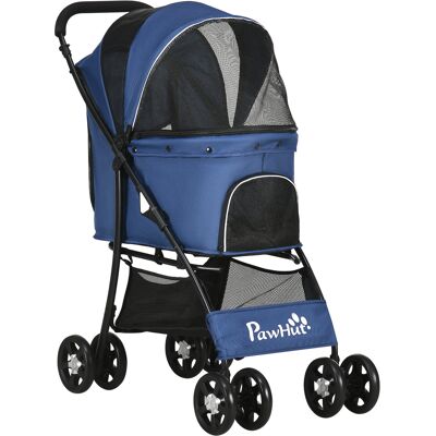 Pawhut Passeggino per Cani con Cesto, Cuscino e 2 Guinzagli, in Acciaio e Tessuto Oxford, 81x48x99 cm, Nero e Blu Scuro Pawhut Passeggino per Cani con Cesto, Cuscino e 2 Guinzagli, in Acciaio e Tessuto Oxford, 81x48x99 cm, Nero e Blu Scuro