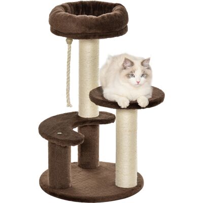 Pawhut Albero Tiragraffi per Gatti a 3 Livelli con Lettino in Peluche e Pali in Sisal, Ø40x65 cm, Marrone Pawhut Albero Tiragraffi per Gatti a 3 Livelli con Lettino in Peluche e Pali in Sisal, Ø40x65 cm, Marrone