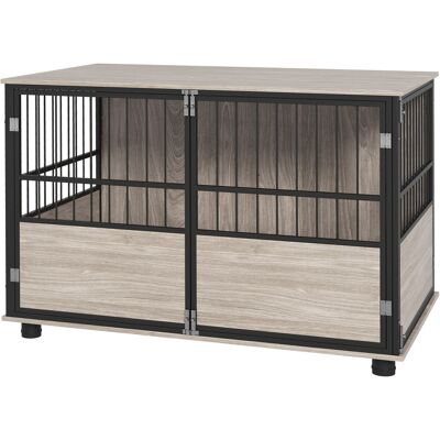 Pawhut Gabbia per cane interna, tavolino, 100 x 60 x 68 cm, nido, 3 porte bloccabili, legno nero Pawhut Gabbia per cane interna, tavolino, 100 x 60 x 68 cm, nido, 3 porte bloccabili, legno nero