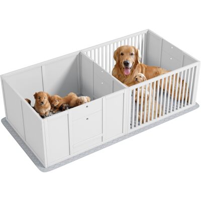 Pawhut Cuccia per Cuccioli, con Materassino, Facile da Pulire, Legno, 166x80x50 cm, Bianco Pawhut Cuccia per Cuccioli, con Materassino, Facile da Pulire, Legno, 166x80x50 cm, Bianco