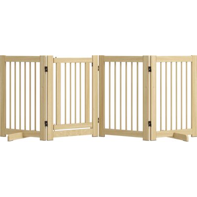 Cancello per Cani PawHut 204 x 75 cm Pieghevole con Porta, Barriera di Legno, Autosufficiente Cancello per Cani PawHut 204 x 75 cm Pieghevole con Porta, Barriera di Legno, Autosufficiente