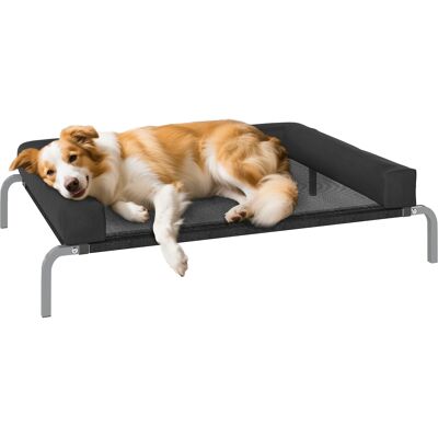 Pawhut Lettino per Cani Rialzato di 19.5 cm con Cuscino a U, in Poliestere e Acciaio, 110x75x30 cm, Nero e Argento Aosom Italy Pawhut Lettino per Cani Rialzato di 19.5 cm con Cuscino a U, in Poliestere e Acciaio, 110x75x30 cm, Nero e Argento Aosom Italy