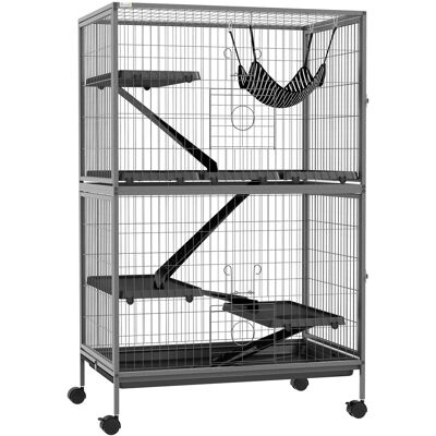 Pawhut Gabbia per Roditori con 4 Ingressi a Livelli Multipli con Amaca, in Metallo e PP, 80x52x128 cm, Argento e Grigio Aosom Italy Pawhut Gabbia per Roditori con 4 Ingressi a Livelli Multipli con Amaca, in Metallo e PP, 80x52x128 cm, Argento e Grigio Aosom Italy