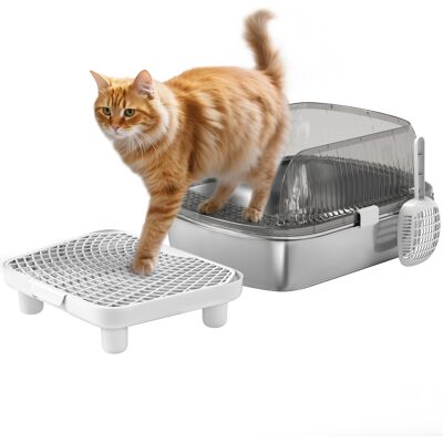 Pawhut Lettiera per Gatti Coperta con Piatto in Acciaio Inox Bordi Alti Pala Pedana e Zona per la Caduta della Sabbia Grigio Aosom Italy Pawhut Lettiera per Gatti Coperta con Piatto in Acciaio Inox Bordi Alti Pala Pedana e Zona per la Caduta della Sabbia Grigio Aosom Italy