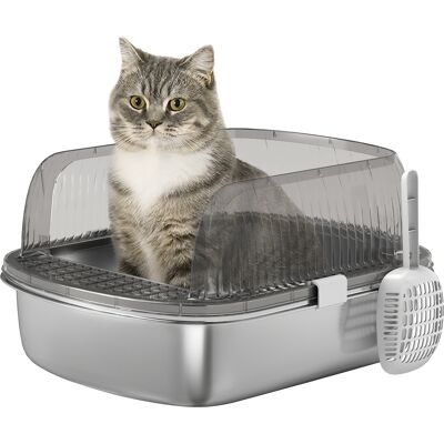 Pawhut Lettiera per Gatti Coperta Chiusa con Vassoio in Acciaio Inox Pareti Alte Paletta e Area per Caduta di Sabbia Grigio Aosom Italy Pawhut Lettiera per Gatti Coperta Chiusa con Vassoio in Acciaio Inox Pareti Alte Paletta e Area per Caduta di Sabbia Grigio Aosom Italy