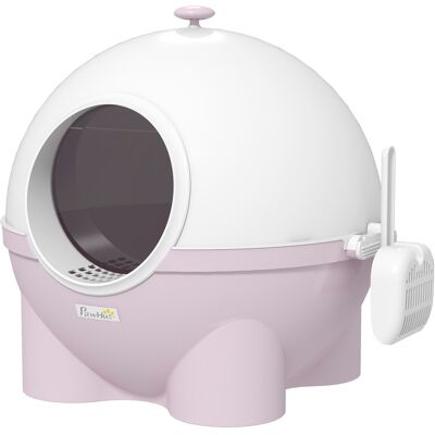 Pawhut Lettiera per Gatti 4kg Max con Coperchio e Paletta Inclusa, 53x51x48 cm, Bianca e Rosa Aosom Italy Pawhut Lettiera per Gatti 4kg Max con Coperchio e Paletta Inclusa, 53x51x48 cm, Bianca e Rosa Aosom Italy
