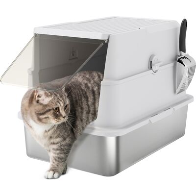 Pawhut Lettiera per gatti, acciaio inossidabile, interno XL, con paletta, grigio chiaro Aosom Italy Pawhut Lettiera per gatti, acciaio inossidabile, interno XL, con paletta, grigio chiaro Aosom Italy