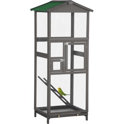 Pawhut Gabbia per Uccelli Alta 165cm in Legno da Esterno con 2 Porte e Vassoio Estraibile, Grigio Chiaro Pawhut Gabbia per Uccelli Alta 165cm in Legno da Esterno con 2 Porte e Vassoio Estraibile, Grigio Chiaro