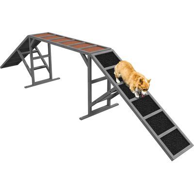 Pawhut Rampa d'agilità per cane, attrezzatura di agilità per cani, barre di sicurezza superficie antiscivolo 325x55x69cm grigio Aosom Italy Pawhut Rampa d'agilità per cane, attrezzatura di agilità per cani, barre di sicurezza superficie antiscivolo 325x55x69cm grigio Aosom Italy