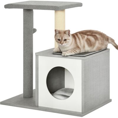 Pawhut Albero Tiragraffi per Gatti con Cuccia, Colonna in Corda Sisal e Palla Sospesa Grigio Aosom Pawhut Albero Tiragraffi per Gatti con Cuccia, Colonna in Corda Sisal e Palla Sospesa Grigio Aosom