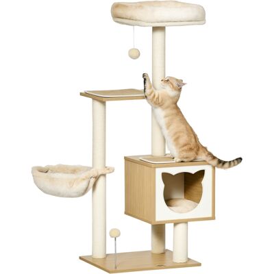 Pawhut Tiragraffi per Gatti con 2 Pali, Casetta, Amaca, Lettino e 2 Palline, in Legno, Pile e Sisal, 48x40x126 cm Aosom Italy Pawhut Tiragraffi per Gatti con 2 Pali, Casetta, Amaca, Lettino e 2 Palline, in Legno, Pile e Sisal, 48x40x126 cm Aosom Italy