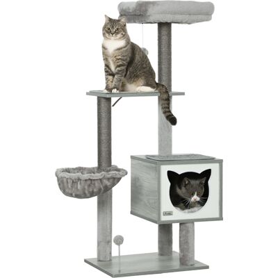 Pawhut Albero per Gatti tiragraffi graffiatoi multi-accessori cuccia amaca peluche corta sisal naturale 48x40x126cm grigio Aosom Italy Pawhut Albero per Gatti tiragraffi graffiatoi multi-accessori cuccia amaca peluche corta sisal naturale 48x40x126cm grigio Aosom Italy