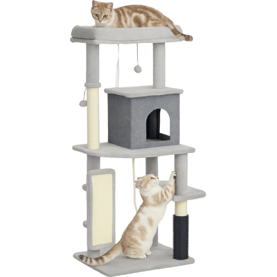 Pawhut Albero per Gatti Multilivello Alto 132 cm con Casetta, Lettino, Pali Tiragraffi, Spazzola e Pallina, Grigio Aosom Italy Pawhut Albero per Gatti Multilivello Alto 132 cm con Casetta, Lettino, Pali Tiragraffi, Spazzola e Pallina, Grigio Aosom Italy
