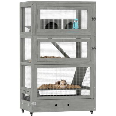Pawhut Gabbia per criceti in legno a quattro piani, con casa, altalena, ciotole per il mangime, rampe, ruote, 65 x 45 x 109 cm, Grigio Aosom Italy Pawhut Gabbia per criceti in legno a quattro piani, con casa, altalena, ciotole per il mangime, rampe, ruote, 65 x 45 x 109 cm, Grigio Aosom Italy