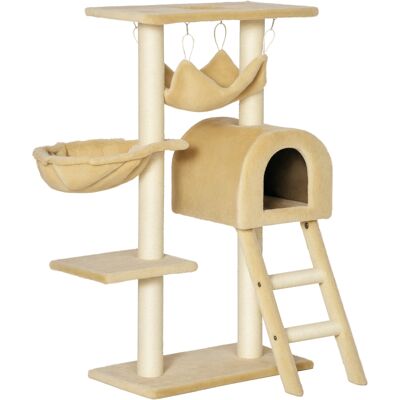 Pawhut Albero Tiragraffi per Gatti Multilivello con Amaca e Casetta, Corde in Sisal Naturale, Beige, Altezza 98cm Aosom Pawhut Albero Tiragraffi per Gatti Multilivello con Amaca e Casetta, Corde in Sisal Naturale, Beige, Altezza 98cm Aosom