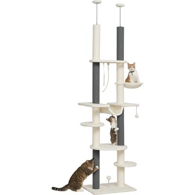 Pawhut Albero tiragraffi, a soffitto alto, regolabile 225-255 cm, piattaforme & Amache, Dispositivo Anti-Ribaltamento, Bianco Aosom Italy Pawhut Albero tiragraffi, a soffitto alto, regolabile 225-255 cm, piattaforme & Amache, Dispositivo Anti-Ribaltamento, Bianco Aosom Italy