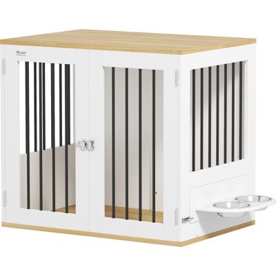 Pawhut Gabbia per cani, tavolino, ciotole rimovibili girevoli a 360°, 2 porte per cani di taglia media 80x55x71,5cm bianco Aosom Italy Pawhut Gabbia per cani, tavolino, ciotole rimovibili girevoli a 360°, 2 porte per cani di taglia media 80x55x71,5cm bianco Aosom Italy