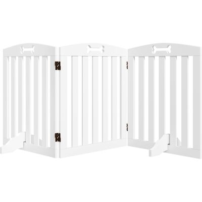 Pawhut Cancellino per Cani Pieghevole a 3 Pannelli con 2 Supporti, in Legno Bianco, 155x30x61 cm Aosom Italy Pawhut Cancellino per Cani Pieghevole a 3 Pannelli con 2 Supporti, in Legno Bianco, 155x30x61 cm Aosom Italy