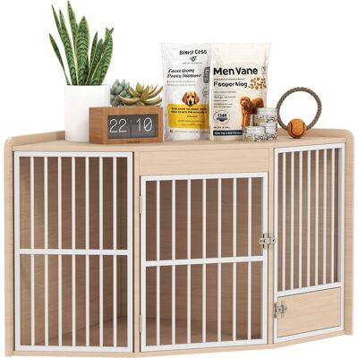 Pawhut Gabbia d'angolo per cani, tavolino, con porta girevole, per piccoli e medi cani 113 x 80 x 64 cm, rovere Aosom Italy Pawhut Gabbia d'angolo per cani, tavolino, con porta girevole, per piccoli e medi cani 113 x 80 x 64 cm, rovere Aosom Italy