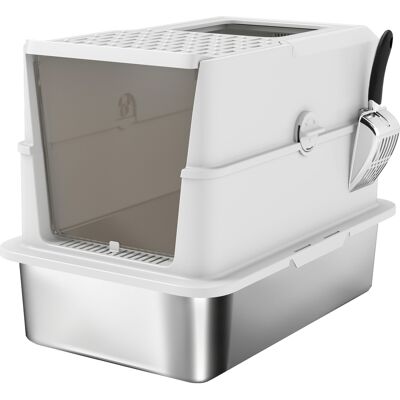 Pawhut Lettiera per gatti chiusa in acciaio inossidabile, 60,2 x 40,2 x 43,7 cm, grigio chiaro Aosom Italy Pawhut Lettiera per gatti chiusa in acciaio inossidabile, 60,2 x 40,2 x 43,7 cm, grigio chiaro Aosom Italy