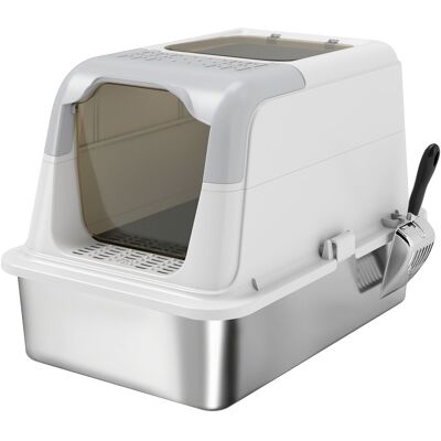 Pawhut Lettiera per Gatti Chiusa a 2 Ingressi con Deodorante e Paletta, 60.4x40.4x41.8 cm, Bianco e Grigio Aosom Italy Pawhut Lettiera per Gatti Chiusa a 2 Ingressi con Deodorante e Paletta, 60.4x40.4x41.8 cm, Bianco e Grigio Aosom Italy