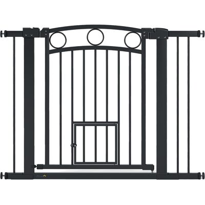 Pawhut Cancelletto per animali, larghezza regolabile 76-104 cm, con porta per gatti, Nero Aosom Italy Pawhut Cancelletto per animali, larghezza regolabile 76-104 cm, con porta per gatti, Nero Aosom Italy