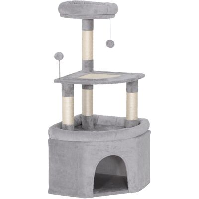 Pawhut Albero tiragraffi per gatti con palo in sisal, piattaforma e rifugio, 49x49x114cm, Grigio chiaro Aosom Italy Pawhut Albero tiragraffi per gatti con palo in sisal, piattaforma e rifugio, 49x49x114cm, Grigio chiaro Aosom Italy