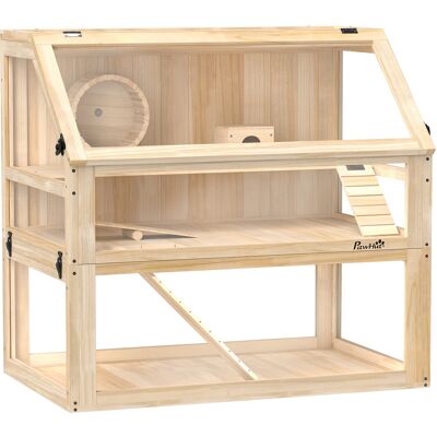Pawhut Gabbia per criceti a 3 livelli con fondo removibile e altalena, altalena, rampe e cuccia, 80x50x76cm, Legno naturale Aosom Italy Pawhut Gabbia per criceti a 3 livelli con fondo removibile e altalena, altalena, rampe e cuccia, 80x50x76cm, Legno naturale Aosom Italy