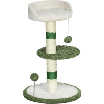 Pawhut Albero Tiragraffi con Lettino per Gatti, 2 Palline, Piattaforma e Palo in Sisal, Verde e Bianco Aosom Italy Pawhut Albero Tiragraffi con Lettino per Gatti, 2 Palline, Piattaforma e Palo in Sisal, Verde e Bianco Aosom Italy