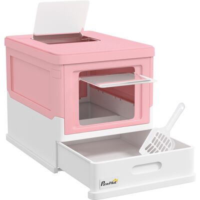 Pawhut Lettiera per Gatti Chiusa in PP a 2 Porte con Paletta e Vassoio Estraibile, 47.5x35.5x36.7 cm, Rosa e Bianco Pawhut Lettiera per Gatti Chiusa in PP a 2 Porte con Paletta e Vassoio Estraibile, 47.5x35.5x36.7 cm, Rosa e Bianco