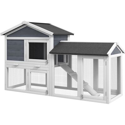 Pawhut Gabbia per piccoli animali con recinto, in Legno di abete, 147 x 54 x 84 cm, Grigio Aosom Italy Pawhut Gabbia per piccoli animali con recinto, in Legno di abete, 147 x 54 x 84 cm, Grigio Aosom Italy