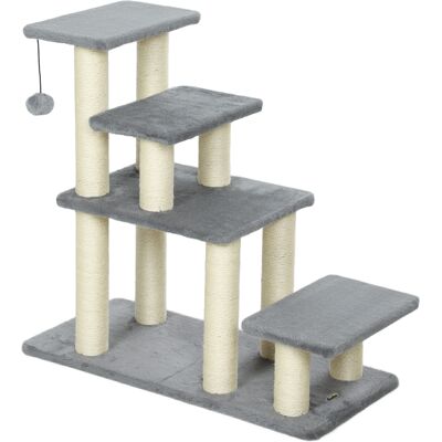 Pawhut Scala per animali regolabile con 4 gradini in sisal, con gioco e tiragraffi 70 x 32 x 68 cm Grigio Aosom Italy Pawhut Scala per animali regolabile con 4 gradini in sisal, con gioco e tiragraffi 70 x 32 x 68 cm Grigio Aosom Italy
