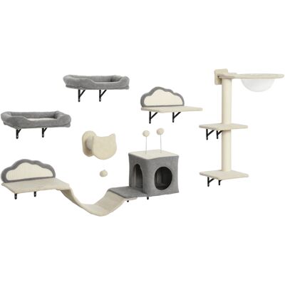 Pawhut Set Mensole da parete per gatti da 6 pezzi, con amache, tiragraffi e lettini, Beige Aosom Italy Pawhut Set Mensole da parete per gatti da 6 pezzi, con amache, tiragraffi e lettini, Beige Aosom Italy