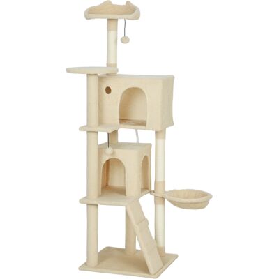 Pawhut Tiragraffi per Gatti con Amaca, Scala, Tana, 2 Palline in Peluche, Pali in Sisal, 48 x 48 x 160 cm, Beige Aosom Italy Pawhut Tiragraffi per Gatti con Amaca, Scala, Tana, 2 Palline in Peluche, Pali in Sisal, 48 x 48 x 160 cm, Beige Aosom Italy