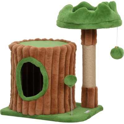 Pawhut Albero tiragraffi per gatti 53 cm design a tronco con casetta cuccia palo in iuta palline marrone e verde Aosom Italy Pawhut Albero tiragraffi per gatti 53 cm design a tronco con casetta cuccia palo in iuta palline marrone e verde Aosom Italy