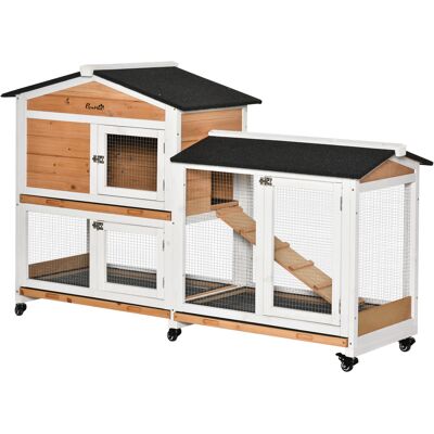 Pawhut Conigliera a 2 Livelli con Rete Protettiva, in Legno, Metallo e Bitume, 157.4x53x99.5 cm, Giallo Bianco e Nero Pawhut Conigliera a 2 Livelli con Rete Protettiva, in Legno, Metallo e Bitume, 157.4x53x99.5 cm, Giallo Bianco e Nero