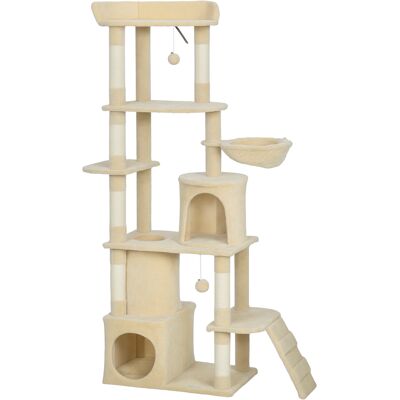 Pawhut Albero tiragraffi per gatti alto 170 cm con 7 pali 1 tunnel 3 piattaforme 2 tane 1 amaca, Beige Aosom Italy Pawhut Albero tiragraffi per gatti alto 170 cm con 7 pali 1 tunnel 3 piattaforme 2 tane 1 amaca, Beige Aosom Italy
