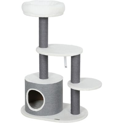 Pawhut Tiragraffi con cuccia per gatti, letto, 2 piattaforme, pali avvolti in corda di juta, Bianco e Grigio Aosom Italy Pawhut Tiragraffi con cuccia per gatti, letto, 2 piattaforme, pali avvolti in corda di juta, Bianco e Grigio Aosom Italy
