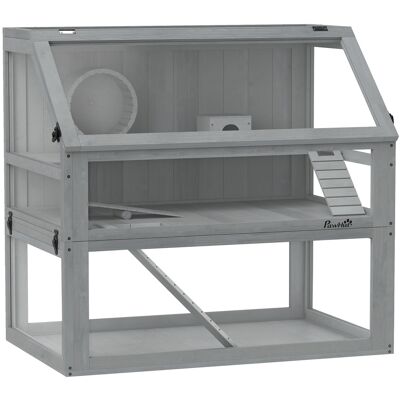 Pawhut Gabbia per criceti in legno, 3 piani con fondo profondo, livelli rimovibili, per piccoli animali, 80x50x76cm, Grigio chiaro Aosom Italy Pawhut Gabbia per criceti in legno, 3 piani con fondo profondo, livelli rimovibili, per piccoli animali, 80x50x76cm, Grigio chiaro Aosom Italy