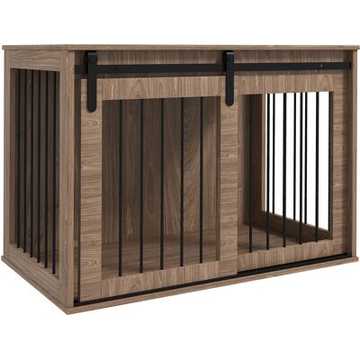 Pawhut Casetta per Cani Grandi con Porta Scorrevole per Interno in Legno, 98x58x61cm, Marrone Pawhut Casetta per Cani Grandi con Porta Scorrevole per Interno in Legno, 98x58x61cm, Marrone