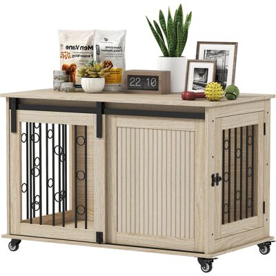 Pawhut Box per cani su ruote, porta scorrevole, in legno e acciaio, 100 x 56 x 65 cm, Rovere Aosom Italy Pawhut Box per cani su ruote, porta scorrevole, in legno e acciaio, 100 x 56 x 65 cm, Rovere Aosom Italy