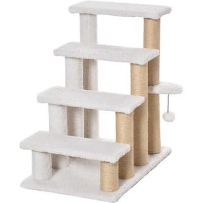 Pawhut Scaletta per Gatti a 4 Livelli Rivestita in Morbido Peluche Palo in Yuta Pallina Sospesa 60x40x64 cm Bianco Aosom Italy Pawhut Scaletta per Gatti a 4 Livelli Rivestita in Morbido Peluche Palo in Yuta Pallina Sospesa 60x40x64 cm Bianco Aosom Italy