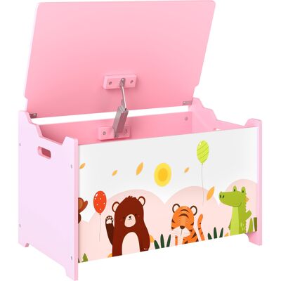 Aiyaplay Baule Portagiochi per Bambini con Cerniere di Sicurezza in Legno con Disegni di Animali, 60x37x39 cm, Rosa Aosom Italy Aiyaplay Baule Portagiochi per Bambini con Cerniere di Sicurezza in Legno con Disegni di Animali, 60x37x39 cm, Rosa Aosom Italy