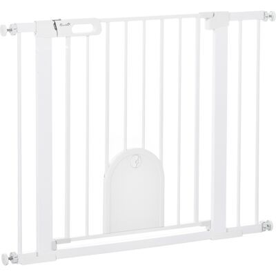 Pawhut Cancellino per Cani Regolabile con Porta Piccola e Chiusura Automatica, 75-103x76cm, Bianco Pawhut Cancellino per Cani Regolabile con Porta Piccola e Chiusura Automatica, 75-103x76cm, Bianco